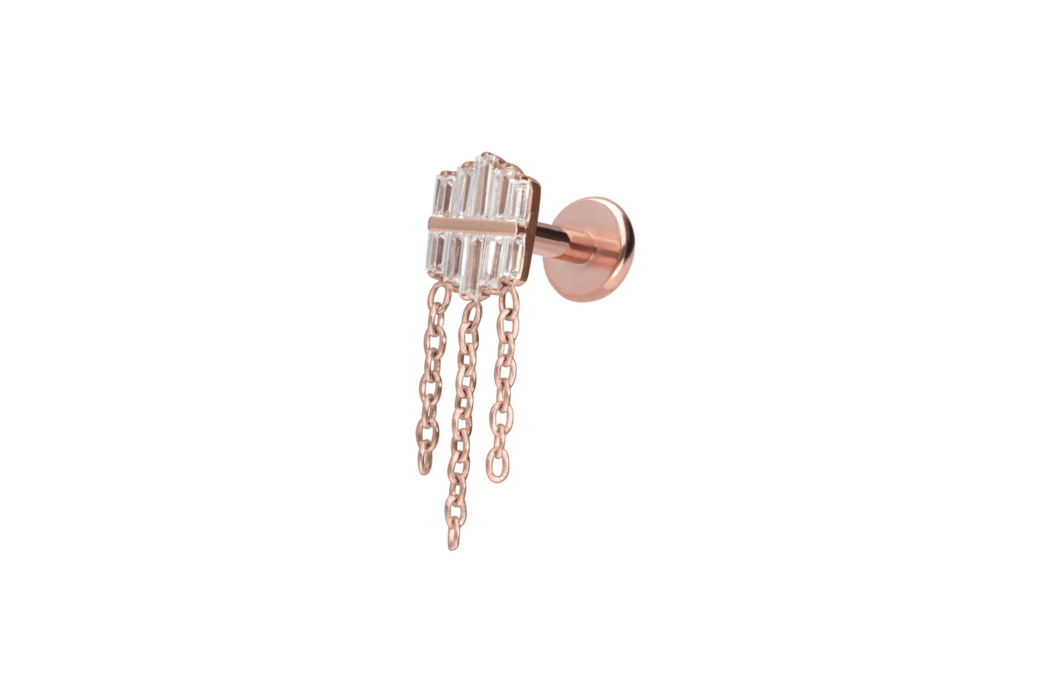 Titan Labret Piercing mit Push Fit KRISTALLSCHILD + 3 KETTEN
